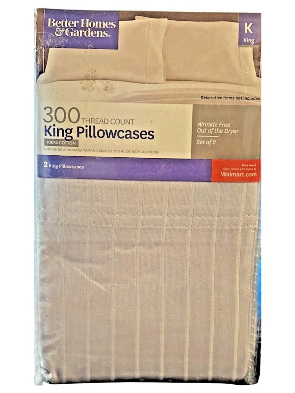 Better Homes & Gardens 300 Thread Count King Pillowcases Platinum Silver Cotton